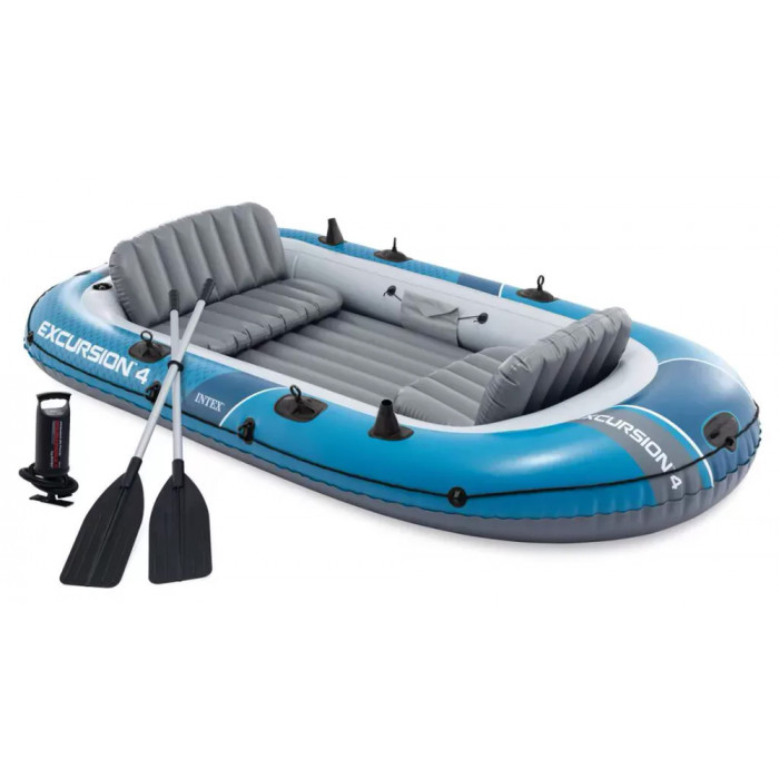 Intex 66324 Փչովի նավակ «Excursion 4» 315x165x43 սմ, ալյումինե թիեր 137 սմ, պոմպ, մինչև 500 կգ