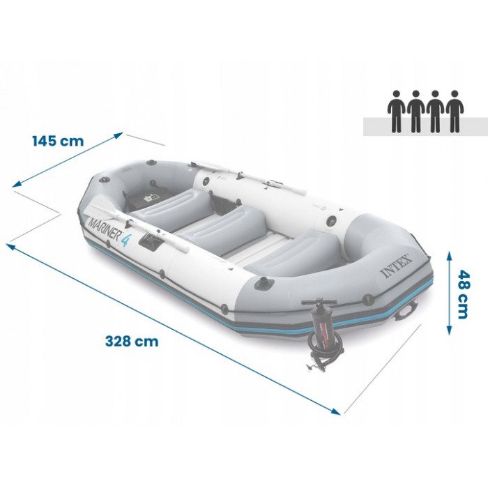 Intex 68376 փչովի նավակ «Mariner 4» հավաքածու, 328x145x48սմ, ալյումինե թիեր 137սմ, պոմպ 68605, մինչև 500 կգ Intex 68376 փչովի նավակ «Mariner 4» հավաքածու, 328x145x48սմ, ալյումինե թիեր 137սմ, պոմպ 68605, մինչև 500 կգ