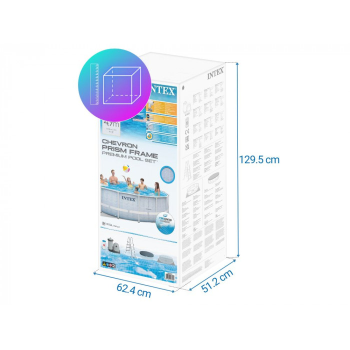 Intex 26746 շրջանակով լողավազան Chevron Prism շրջանակ 488x122սմ, 19156լ, լց.-փոքր։ 5678 լ/ժ, սանդուղք, ծածկ, հենարան։